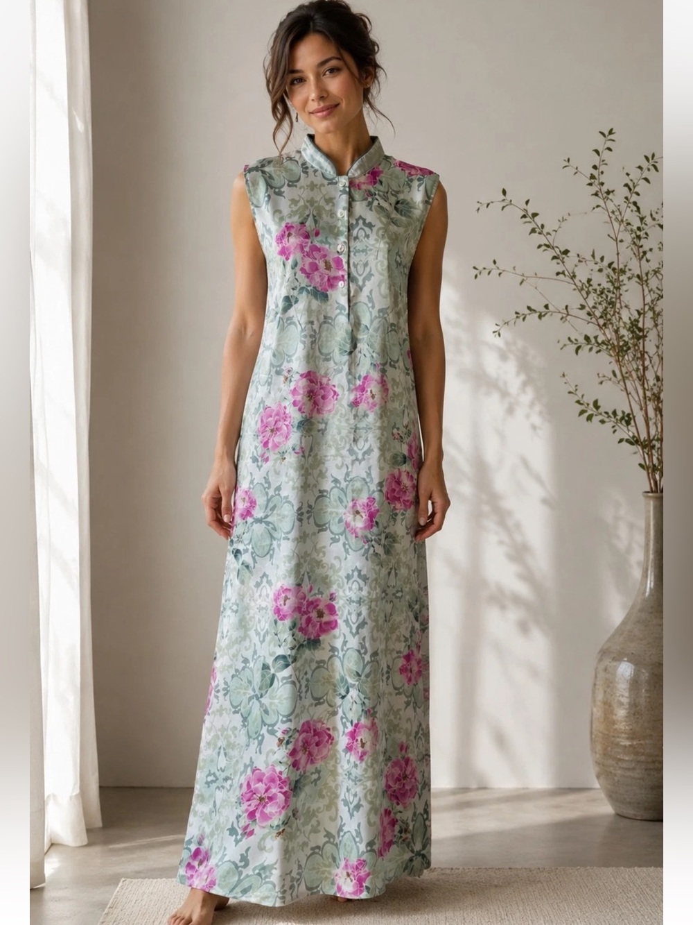 Soft Surroundings sleeveless floral silky nightgown NEW XL